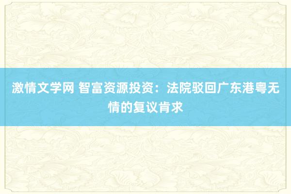 激情文学网 智富资源投资：法院驳回广东港粤无情的复议肯求