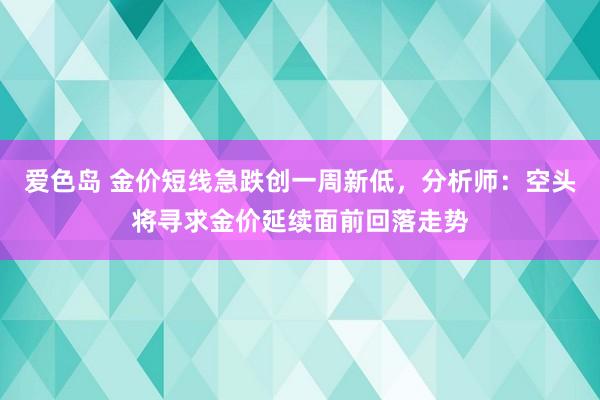 爱色岛 金价短线急跌创一周新低，分析师：空头将寻求金价延续面前回落走势